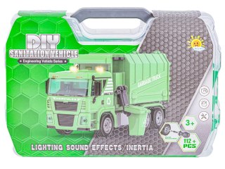 ŚMIECIARKA CIĘŻARÓWKA DO ROZKRĘCANIA WALIZKA ZESTAW 112 EL. DŹWIĘKI ŚWIATŁA