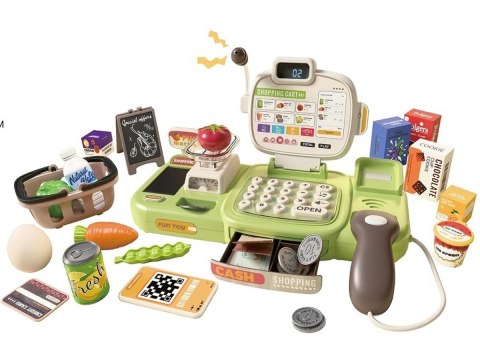 Edukacyjna sklepowa kasa fiskalna 30 El. Waga Kalkulator Czytnik Kodów Akcesoria