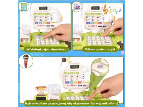 Edukacyjna sklepowa kasa fiskalna 30 El. Waga Kalkulator Czytnik Kodów Akcesoria