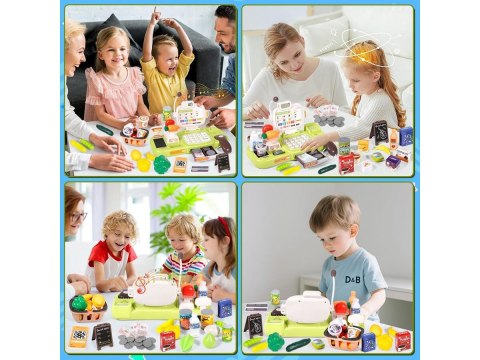 Edukacyjna sklepowa kasa fiskalna 30 El. Waga Kalkulator Czytnik Kodów Akcesoria