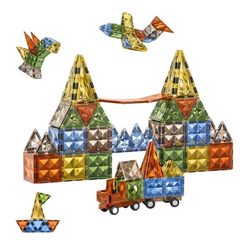 KLOCKI MAGNETYCZNE KONSTRUKCYJNE KOLOROWE FIGURY 3D POJAZD ZESTAW 100 EL.