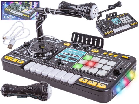 KONSOLA DJ DLA DZIECI MUZYCZNY MIKSER KONTROLER MIKROFON ORGANKI LED DŹWIĘK