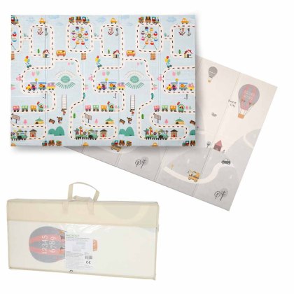 MATA PIANKOWA EDUKACYJNA DLA NIEMOWLĄT DWU STRONNA SKŁADANA 150X200CM BALONY ULICA