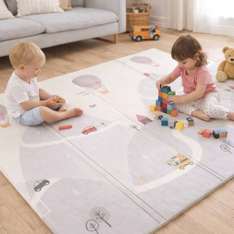 MATA PIANKOWA EDUKACYJNA DLA NIEMOWLĄT DWU STRONNA SKŁADANA 150X200CM BALONY ULICA