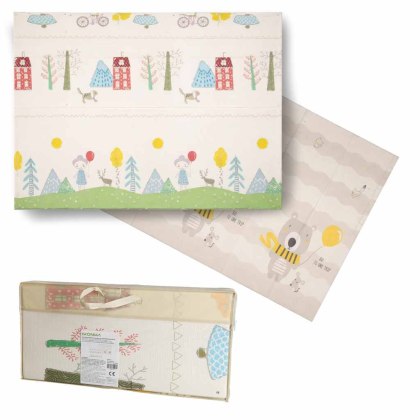 MATA PIANKOWA EDUKACYJNA DLA NIEMOWLĄT DWU STRONNA SKŁADANA 150X200CM DRZEWA MISIE