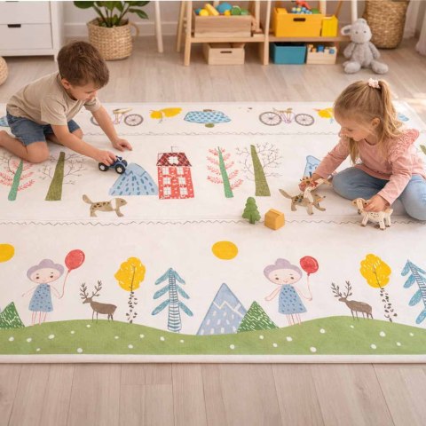 MATA PIANKOWA EDUKACYJNA DLA NIEMOWLĄT DWU STRONNA SKŁADANA 150X200CM DRZEWA MISIE