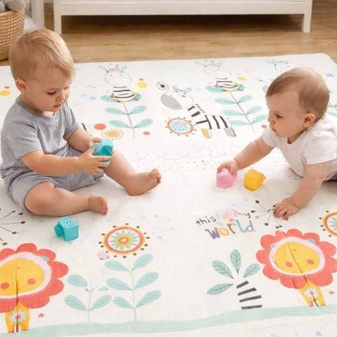 MATA PIANKOWA EDUKACYJNA DLA NIEMOWLĄT DWU STRONNA SKŁADANA 180X200CM ZWIERZĘTA WZÓR