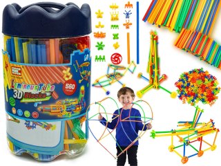 SŁOMKI KONSTRUKCYJNE 3D ŚWIECĄCE W CIEMNOŚCI PATYCZKI KLOCKI ZESTAW 560 EL.