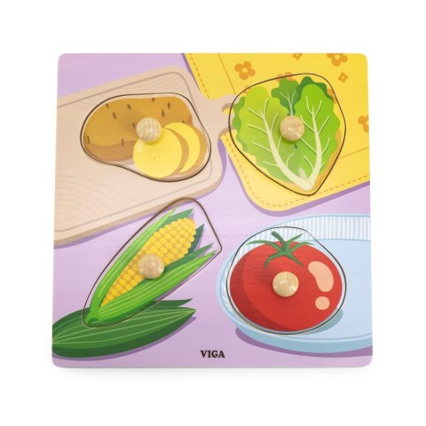 VIGA Drewniane Puzzle z Pinezkami Warzywa