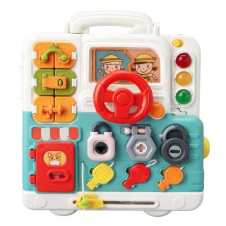 TABLICA KSIĄŻECZKA MANIPULACYJNA INTERAKTYWNA EDUKACYJNA ŚWIATŁA DŹWIĘKI 16EL.