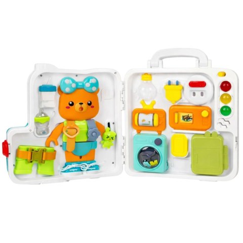 TABLICA KSIĄŻECZKA MANIPULACYJNA INTERAKTYWNA EDUKACYJNA ŚWIATŁA DŹWIĘKI 16EL.