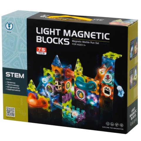 KLOCKI MAGNETYCZNE ŚWIECĄCE TOR KULKOWY MARBLE MONTESSORI ZESTAW 75 EL.