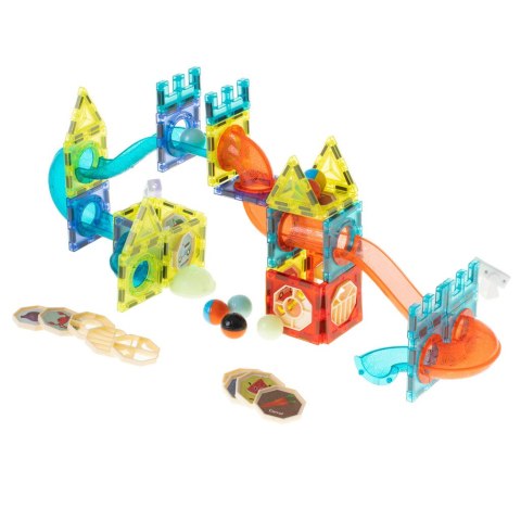 KLOCKI MAGNETYCZNE ŚWIECĄCE TOR KULKOWY MARBLE MONTESSORI ZESTAW 75 EL.