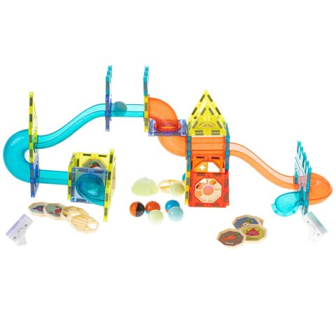 KLOCKI MAGNETYCZNE ŚWIECĄCE TOR KULKOWY MARBLE MONTESSORI ZESTAW 75 EL.