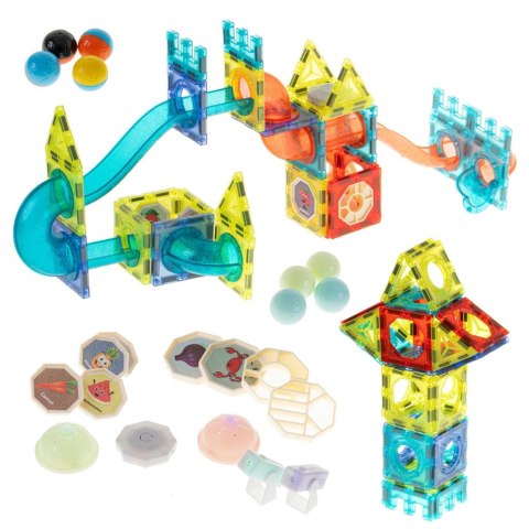 KLOCKI MAGNETYCZNE ŚWIECĄCE TOR KULKOWY MARBLE MONTESSORI ZESTAW 75 EL.