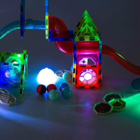 KLOCKI MAGNETYCZNE ŚWIECĄCE TOR KULKOWY MARBLE MONTESSORI ZESTAW 75 EL.