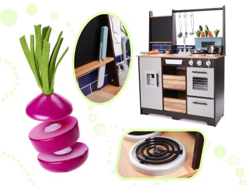 DUŻA KUCHNIA DREWNIANA DLA DZIECI LOFT XXL 96CM GARNKI AKCESORIA DŹWIĘKI