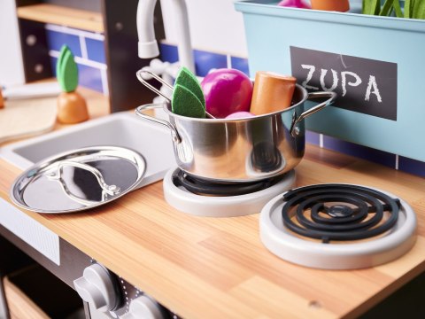 DUŻA KUCHNIA DREWNIANA DLA DZIECI LOFT XXL 96CM GARNKI AKCESORIA DŹWIĘKI