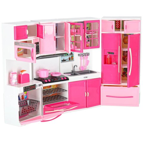 MEBELKI DLA LALEK KUCHNIA 4 MODUŁY DŹWIĘKI ŚWIATŁA LED AKCESORIA 48CM