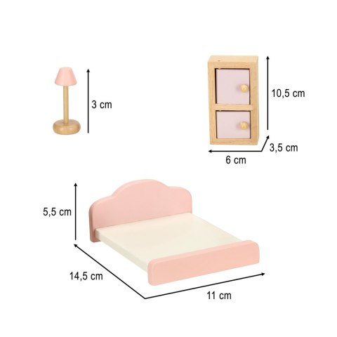 MEBELKI DREWNIANE DO DOMKU DLA LALEK SALON SYPIALNIA ŁAZIENKA KUCHNIA RÓŻOWE