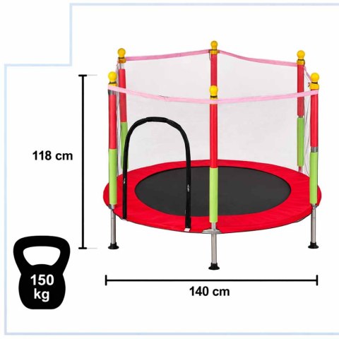 TRAMPOLINA OGRODOWA DLA DZIECI 140CM 55IN SIATKA PIŁKI OBCIĄŻENIE DO 150KG