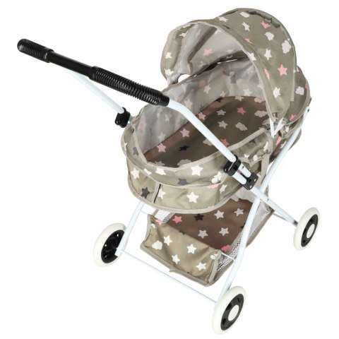 WÓZEK DLA LALEK GONDOLA GŁĘBOKI SKŁADANY DASZEK TORBA SZARY W GWIAZDKI