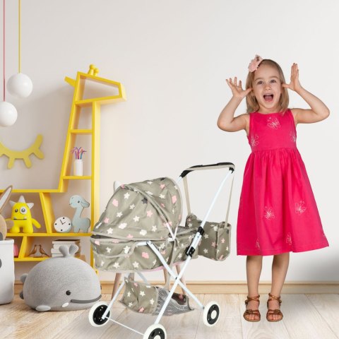 WÓZEK DLA LALEK GONDOLA GŁĘBOKI SKŁADANY DASZEK TORBA SZARY W GWIAZDKI