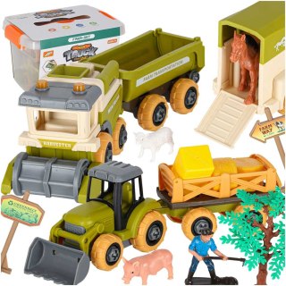 ZESTAW KONSTRUKCYJNY FARMA POJAZDY DO ROZKRĘCANIA ZWIERZĘTA ZAGRODA WKRĘTARKA