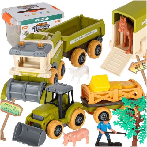 ZESTAW KONSTRUKCYJNY FARMA POJAZDY DO ROZKRĘCANIA ZWIERZĘTA ZAGRODA WKRĘTARKA