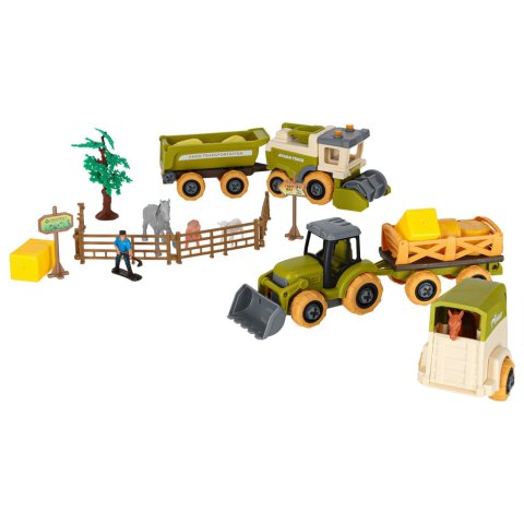 ZESTAW KONSTRUKCYJNY FARMA POJAZDY DO ROZKRĘCANIA ZWIERZĘTA ZAGRODA WKRĘTARKA