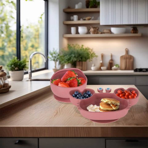 ZESTAW NACZYŃ SILIKONOWYCH DLA NIEMOWLĄT KRAB MISKA TALERZ SZTUĆCE 9EL C.RÓŻ