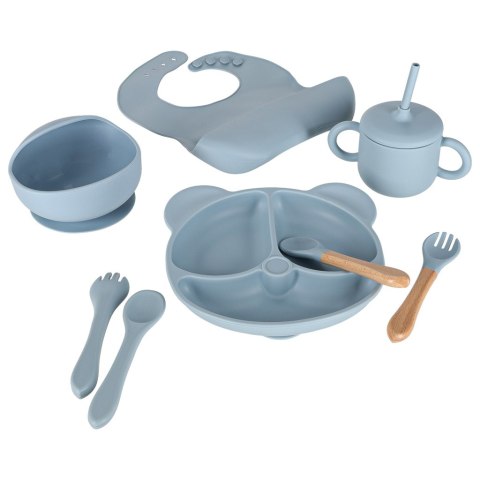 ZESTAW NACZYŃ SILIKONOWYCH MIŚ DLA NIEMOWLĄT MISKA TALERZ ŚLINIAK 8EL MIĘTA
