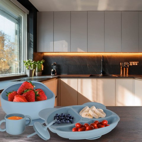 ZESTAW NACZYŃ SILIKONOWYCH MIŚ DLA NIEMOWLĄT MISKA TALERZ ŚLINIAK 8EL MIĘTA