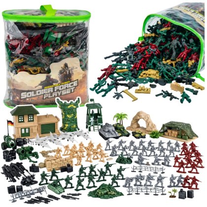 ZESTAW FIGUREK ŻOŁNIERZYKI POJAZDY BAZA WOJSKOWA ZESTAW MILITARNY 300 EL.