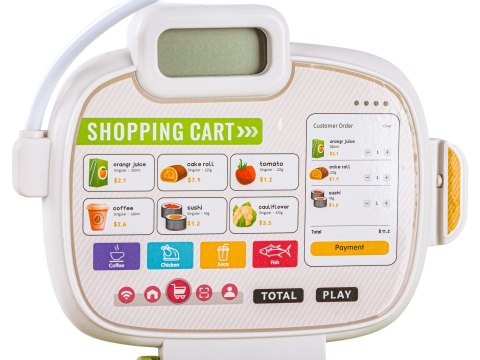 KASA SKLEPOWA FISKALNA DLA DZIECI WAGA KALKULATOR CZYTNIK KODÓW ZESTAW 30EL