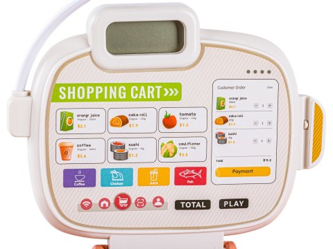 KASA SKLEPOWA FISKALNA DLA DZIECI WAGA KALKULATOR CZYTNIK KODÓW ZESTAW 30EL