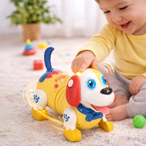 PIESEK INTERAKTYWNY MASON Z KOŚCIĄ ROBOT REAGUJE NA DOTYK ŚPIEWA ŚWIATŁA