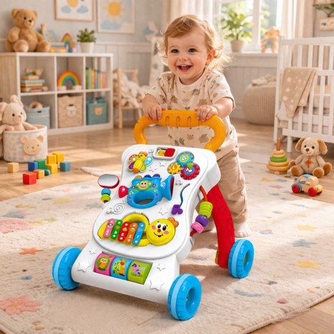 PCHACZ CHODZIK EDUKACYJNY DLA MALUCHA PANEL MUZYCZNY 3W1 DŹWIĘKI CYMBAŁKI