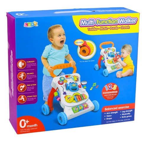 PCHACZ CHODZIK EDUKACYJNY DLA MALUCHA PANEL MUZYCZNY 3W1 DŹWIĘKI CYMBAŁKI