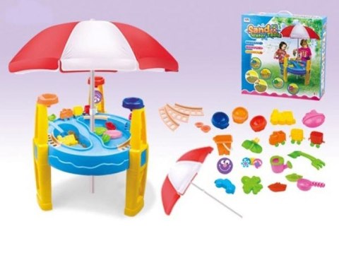 Piaskownica 2w1 Stolik Wodny Parasolka Foremki Akcesoria