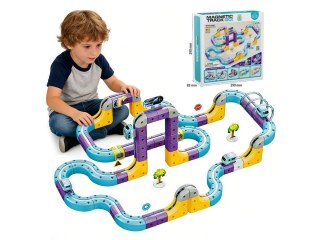 Tor Magnetyczny Zjazd samochodowy Kolejka Zjeżdżalnia Pociąg Klocki Konstrukcyjne 114 el.