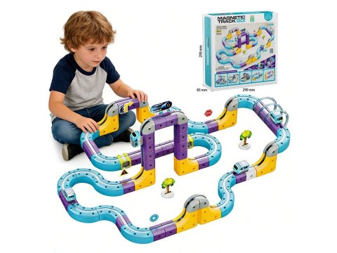 Tor Magnetyczny Zjazd samochodowy Kolejka Zjeżdżalnia Pociąg Klocki Konstrukcyjne 114 el.