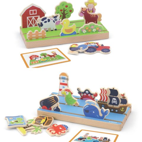 Viga Drewniana Układanka Nauka Odległości 2w1 Farma i Morze