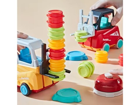 Wózek widłowy Gra zręcznościowa na refleks ZBUDUJ WIEŻĘ Układanka Ułóż beczki widlakiem Widlak
