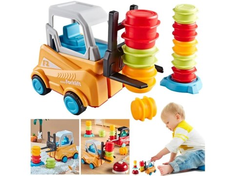 Wózek widłowy Gra zręcznościowa na refleks ZBUDUJ WIEŻĘ Układanka Ułóż beczki widlakiem Widlak