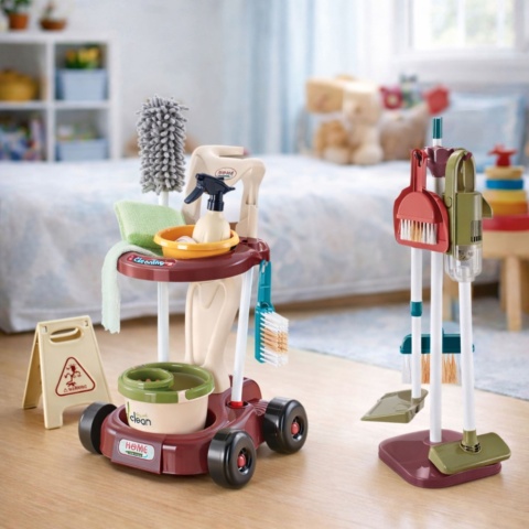 WÓZEK DO SPRZĄTANIA DLA DZIECI MOP ODKURZACZ NA BATERIE ZESTAW 26 EL.