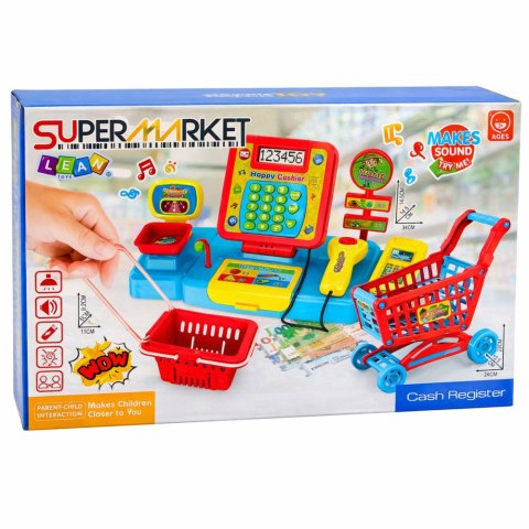 ZESTAW SKLEP SUPERMARKET DLA DZIECI KASA FISKLNA SKANER KOSZYK PRODUKTY