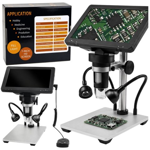 MIKROSKOP CYFROWY EDUKACYJNY POWIĘKSZENIE DO 1200X EKRAN LCD 7 CALI KAMERA
