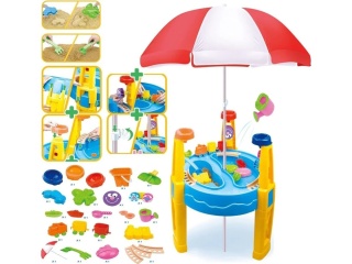 Piaskownica 2w1 Stolik Wodny Parasolka Foremki Akcesoria