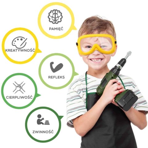 WOOPIE Duża Skryznka z Narzędziami dla Dzieci Zestaw Majsterkowicza Wkrętarko-Wiertarka 15 el.